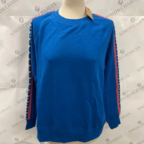 HUSH UK CALEY SIDE TRIM CREW NECK SWEATSHIRT IN BRIGHT BLUE SIZE XS