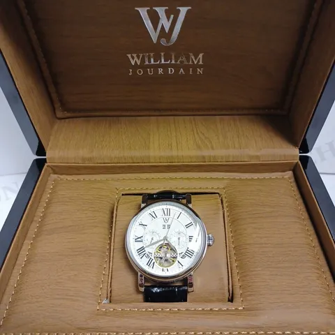 WILLIAM JOURDAIN PART SKELETON AUTOMATIC BLACK LEATHER STRAP WATCH