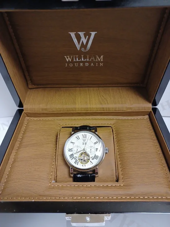 WILLIAM JOURDAIN PART SKELETON AUTOMATIC BLACK LEATHER STRAP WATCH