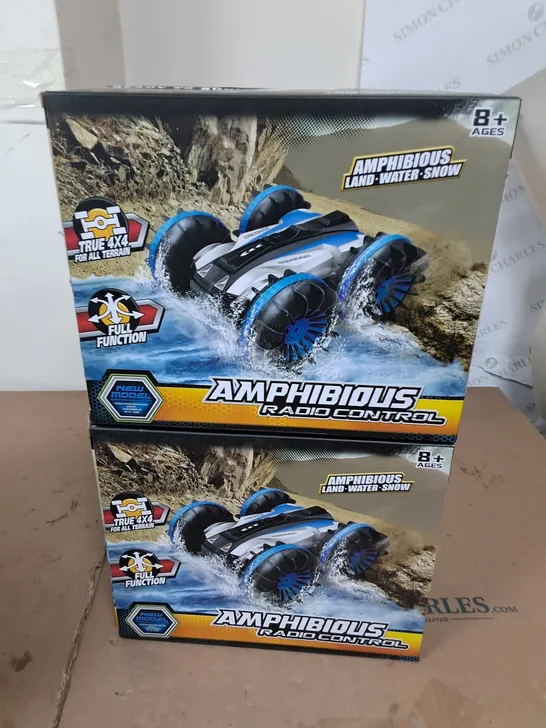 2X BLUE AMPHIBIOUS RADIO CONTROL TOY CARS 