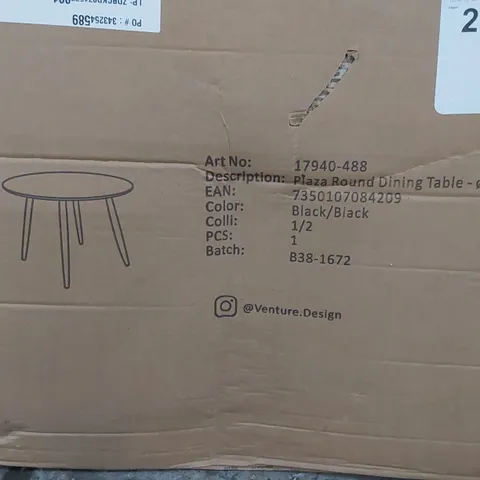 BOXED PLAZA ROUND DINING TABLE 100cm - BLACK (2 BOXES)