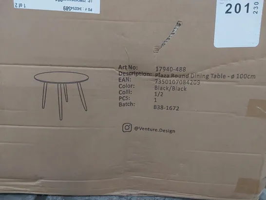 BOXED PLAZA ROUND DINING TABLE 100cm - BLACK (2 BOXES)