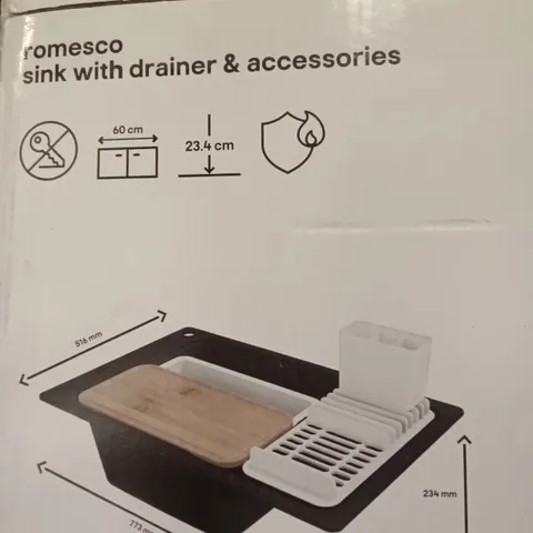 BOXED ROMESCO SINK WITH DRAINER & ACCESSORIES - BLACK