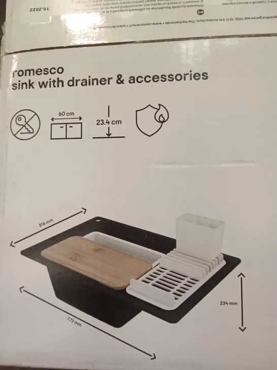 BOXED ROMESCO SINK WITH DRAINER & ACCESSORIES - BLACK