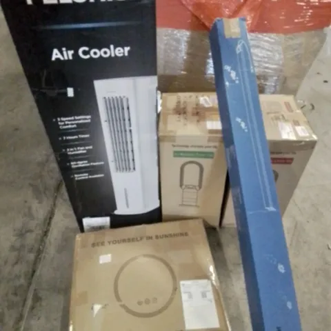 PALLET OF ASSORTED ITEMS TO INCLUDE, CHAFING DISH, AIR FRYER, AIR COOLER, 2 × BLADELESS AIR PURIFIER/HEATERS, LED AQUARIUM LIGHT, LED MIRROR.