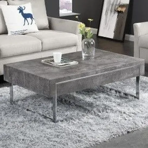 BOXED CASA COFFEE TABLE IN CONCRETE EFFECT WITH CHROME LEGS AND DRAWER (1 BOX)