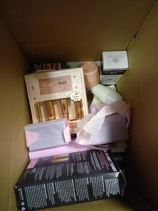 BOX OF APPROXIMATELY 20 ASSORTED COSMETIC ITEMS TO INCLUDE GIVING ME FACE TONER, NIVEA MEN SPORT, BLWACH LONDON GREY TONER ETC