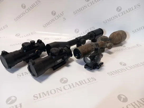 FIVE ASSORTED HUNTING SCOPES TO INCLUDE; PINTY, BUSHNELL AND RIFLESCOPE