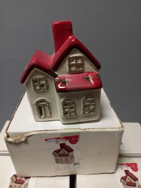 LOT OF 13 LIGHT UP FESTIVE CERAMIC HOUSES 