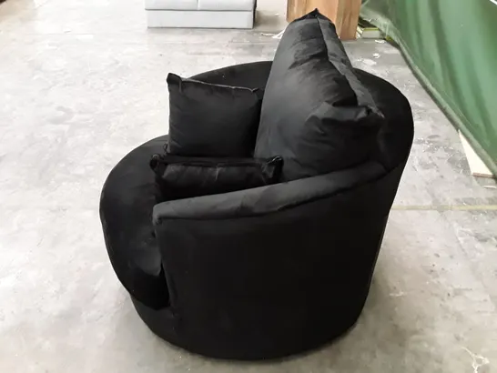 QUALITY DESIGNER SWIVEL ARMCHAIR - BLACK VELVET 