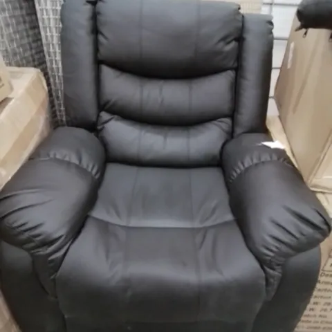 DESIGNER MANUAL RECLINING EASY CHAIR BLACK FAUX LEATHER 