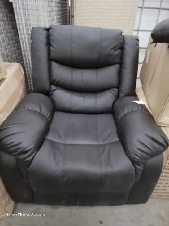 DESIGNER MANUAL RECLINING EASY CHAIR BLACK FAUX LEATHER 