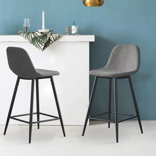 BOXED DESIGNER GREY FABRIC BAR STOOLS SET OF 2 (1 BOX)