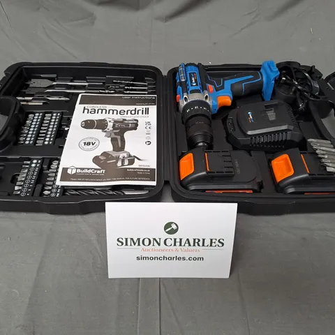 BOXED BUILDCRAFT 18V HAMMER DRILL W/2 BATTERIES & FULL ACCESSORY KIT