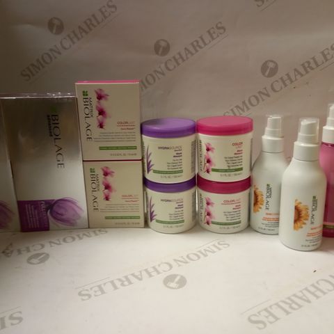 LOT OF APPROX 12 ASSORTED MATRIX HAIRCARE PRODUCTS TO INCLUDE HYDRA SOURCE MASK, PROTECTIVE HAIR DRY-OIL, COLOUR LAST MASK, ETC 