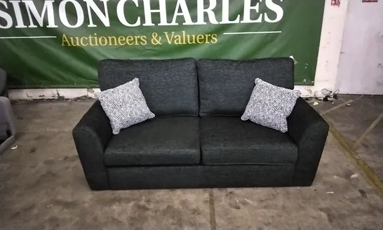 DESIGNER BLACK FABRIC 2 SEATER SOFA WITH CUSHIONS 