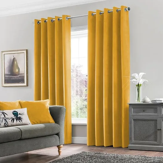 BAGGED ERNO SHEER EYELET VELVET CURTAINS - OCHRE // SIZE: 117 X 137CM