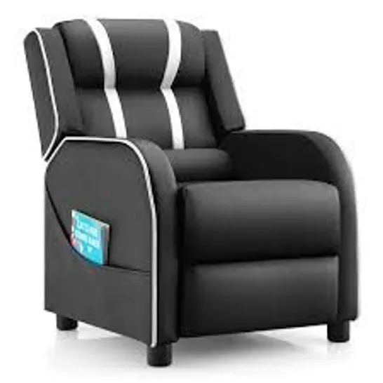 BOXED COSTWAY KIDS RECLINER CHAIR WITH SIDE POCKETS AND FOOTREST - BLACK/WHITE