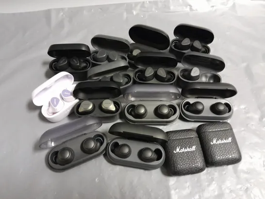 APPROXIMATELY 15 ASSORTED WIRELESS EARBUDS TO INCLUDE SONY, JABRA, MARSHALL 