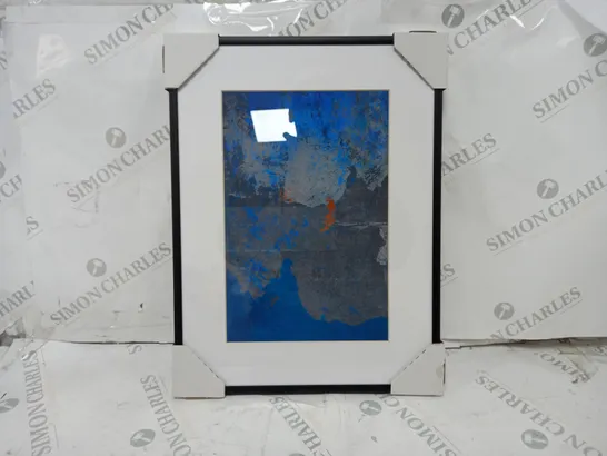 BOXED DAVID AND DAVID STUDIO 'ORANGE AND BLUE 3' BY LAURENCE DAVID FRAMED GRAPHIC ART 30 X 40CM