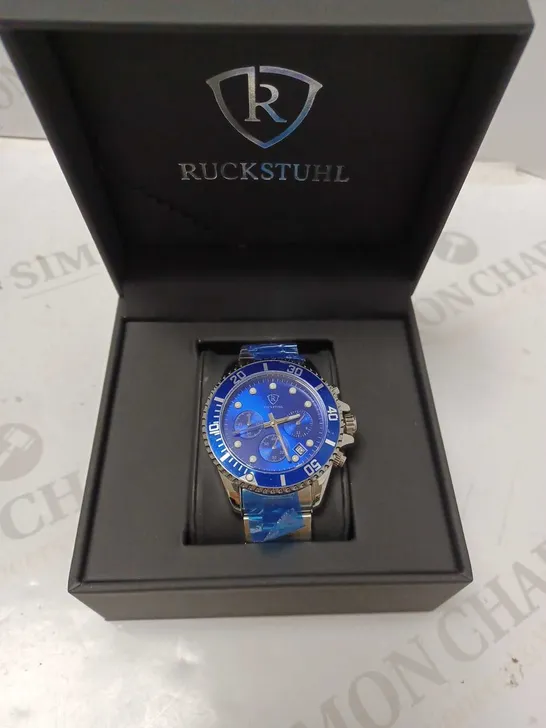 RUCKSTUHL CHRONOGRAPH BLUE TRIPLE DIAL BRACELET STRAP WRISTWATCH