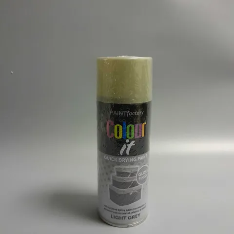 APPROXIMATELY 12 SEALED PAINT FACTORY COLOUR IT QUICK DRYING ALL PURPOSE SPRAY PAINT 400ML - LIGHT GREY 