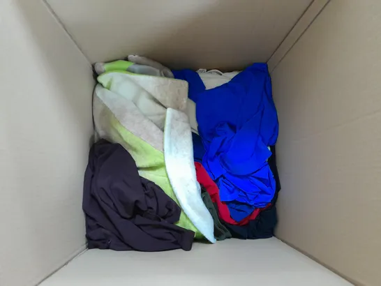 LARGE BOX OF CLOTHING ITEMS ASSORTED COLOURS AND SIZES 