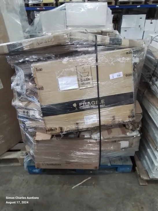 PALLET CONTAINING APPROXIMATELY 17 BATHSTORE BATHROOM UNITS AND BATH PANELS 