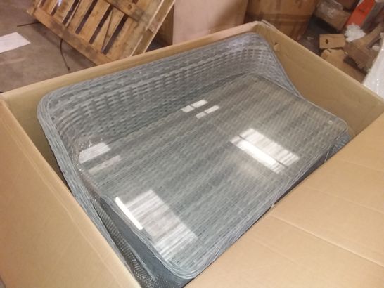 BOXED TWO SEATER GARDEN SOFA WITH GLASS-TOPPED TABLE 