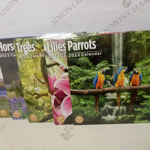 LOT OF 10 ASSORTED CALENDERS - 2022 TO INCLUDE HORSES, TREES, PARROTS, ETC