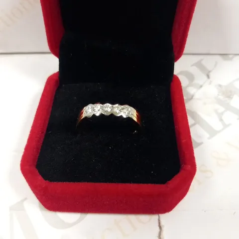 18CT GOLD FIVE STONE HALF ETERNITY RING RUB OVER SET WITH DIAMONDS