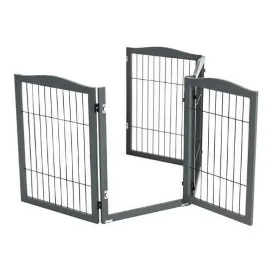 BOXED LAKEND METAL AND MANUFACTURED WOOD PET GATE - GREY (1 BOX)