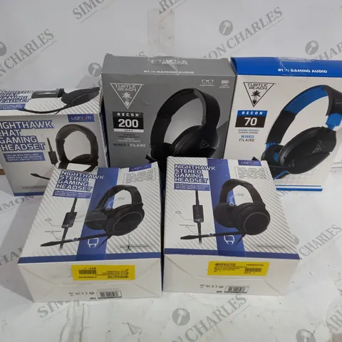 BOX OF FIVE ASSORTED GAMING HEADSETS INCLUDING NIGHTHAWK AND TURTLE BEACH 