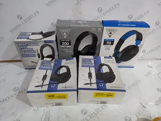 BOX OF FIVE ASSORTED GAMING HEADSETS INCLUDING NIGHTHAWK AND TURTLE BEACH 