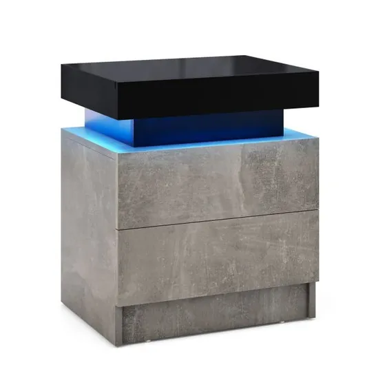 BOXED COSTWAY MODERN NIGHTSTAND FAUX MARBLE END TABLE WITH 2 DRAWERS AND LED LIGHT