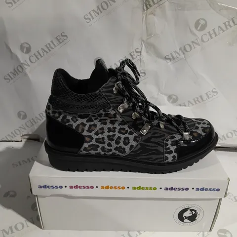 BOXED ADESSO LONDYN GREY LEOPARD PRINT TRAINERS SIZE 40