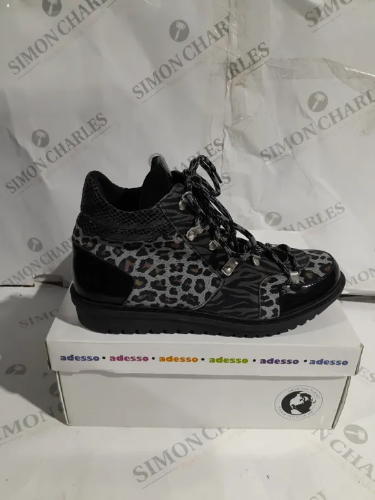 BOXED ADESSO LONDYN GREY LEOPARD PRINT TRAINERS SIZE 40