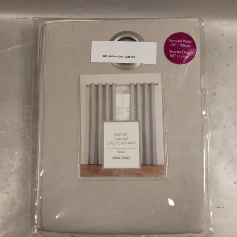 SEALED SASA CRAZE PAIR OF CANVAS LINED CURTAINS - 168/137CM 