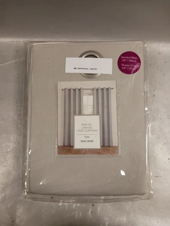 SEALED SASA CRAZE PAIR OF CANVAS LINED CURTAINS - 168/137CM 