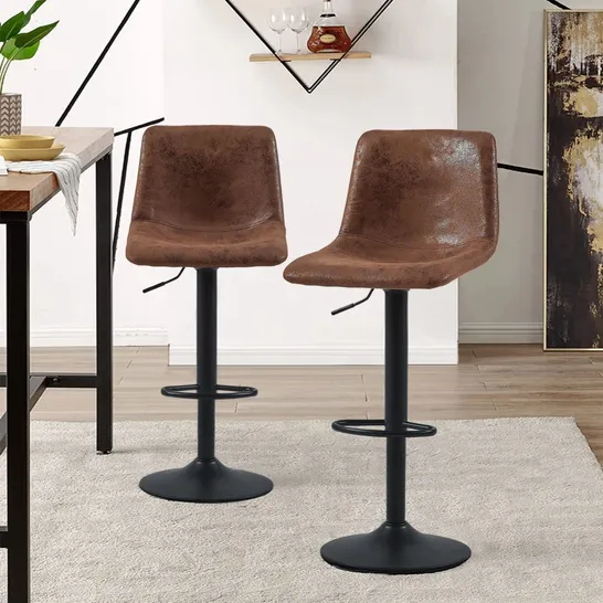 BOXED RHODES BROWN PU LEATHER SET OF TWO BARSTOOLS