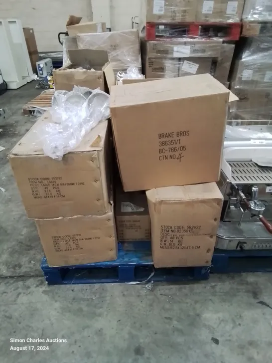 PALLET CONTAINING VARIOUS COOKING UTENSILS TO INCLUDE,APPROXIMATELY 80 16OZ LADLES, 160 SLOTTED SERVING SPOONS, 40 FISH SLICES, 96 METAL WHISKS AND 160 21OZ LADELS