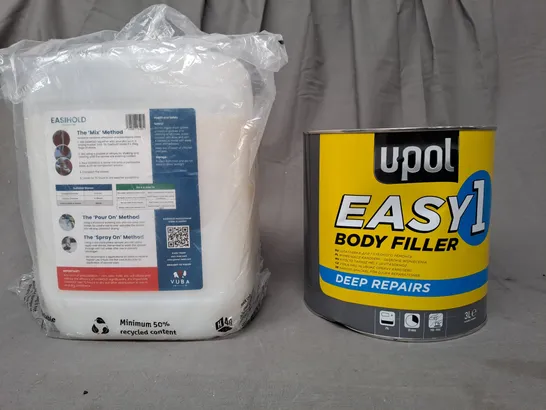 2 ASSORTED HOUSEHOLD LIQUID ITEMS TO INCLUDE UPOL EASY 1 BODY FILLER, AND EASIHOLD - COLLECTION ONLY