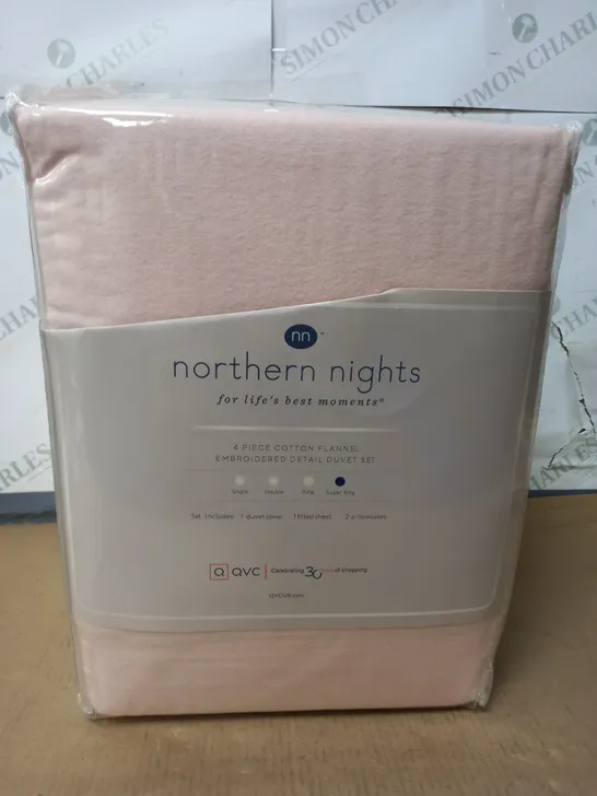 NORTHERN NIGHTS 100% COTTON 4PC FLANNEL DUVET SET IN BLUSH - SUPER KING