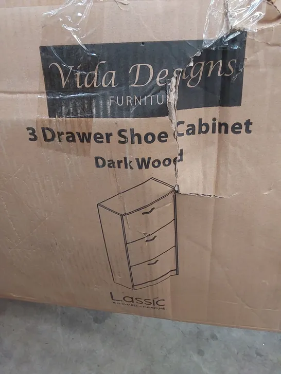 BOXED 18 PAIR SHOE STORAGE CABINET - DARK WOOD (1 BOX)