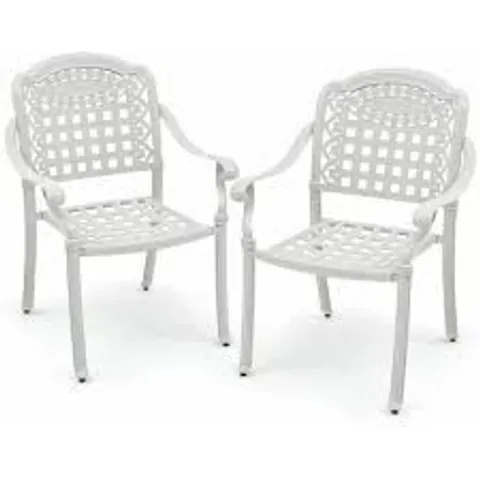 BOXED COSTWAY CAST ALUMINUM PATIO CHAIRS SET OF 2 WITH ARMRESTS - WHITE