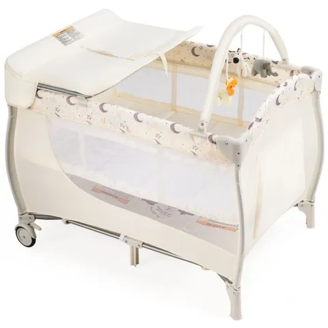 BOXED COSTWAY 3 IN 1 PORTABLE BABY PLAYARDS CONVERTIBLE PLAYPEN WITH BASSINET - BEIGE