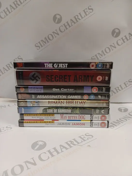 BOX OF APPROX 8 DVD'S TO INCLUDE SECRET ARMY, THE GUEST, GET CARTER, ETC. 