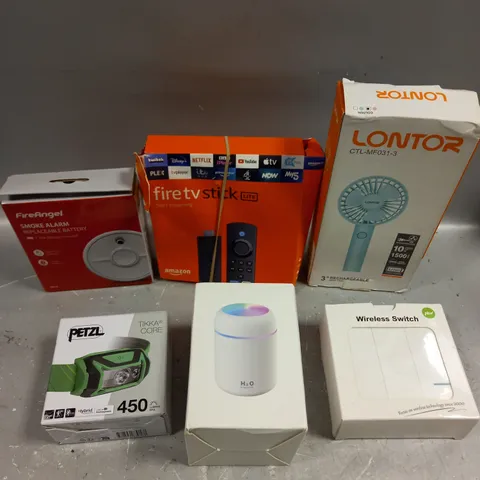 APPROXIMATELY 6 ASSORTED ELECTRICAL PRODUCTS TO INCLUDE FIRE TV STICK, WIRELESS SWITCH, HANDHELD FAN ETC 