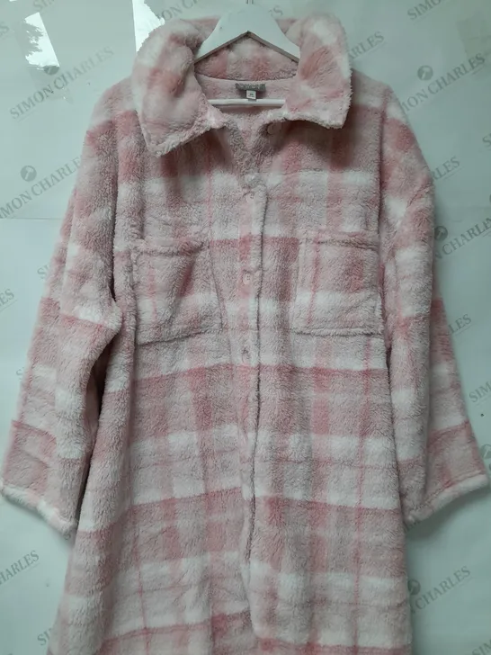 COZEE HOME LADIES FLEECE LOUNGEWEAR SHIRT PINK CHECKED SIZE XXXL