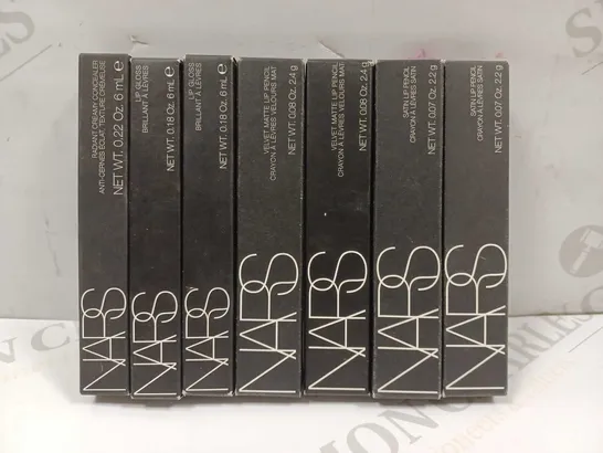 LOT OF APPROX 7 ASSORTED NARS PRODUCTS TO INCLUDE LIP GLOSS, MATTE LIP PENCIL. CONCEALER, ETC 